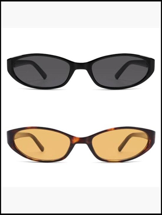 Retro Oval Sunglasses Y2k Narrow Cat Eye Skinny Shades Plastic Frame